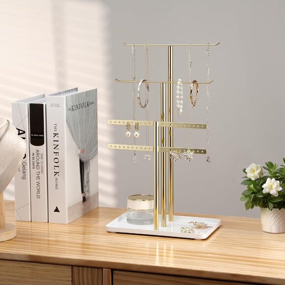 Sturdy 14.5” Gold Jewelry Stand - Modern Organizer for Earrings and Bracelets - Picture 6 of 7